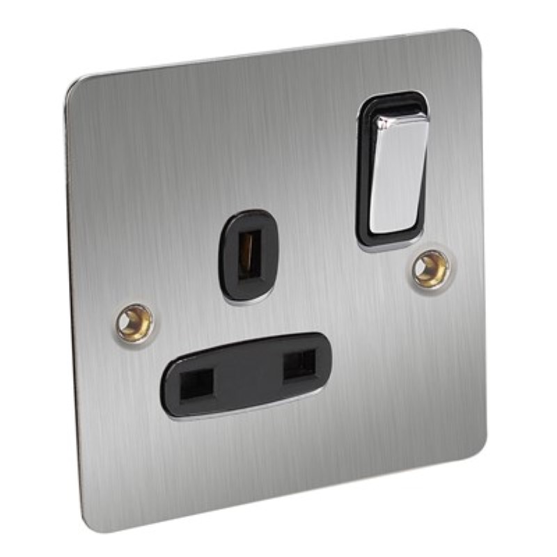 Flat Plate 13Amp 1 Gang Switched Socket Double Pole *Satin Chrom